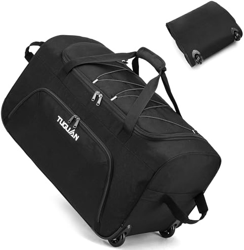 TUGUAN 110L Reisetasche Faltbare mit Rollen Groß, Aufklappbar Extra Große Sporttasche Rollen Handgepäck mit Multi-Griffe für Herren und Damen, Reise, Camping, Fitnessgeräte, 28''/71cm, Schwarz