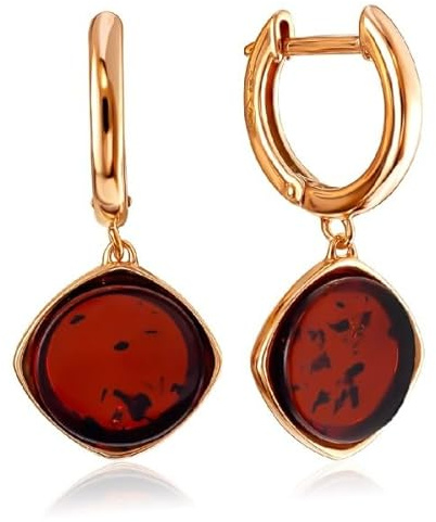 Minimalistiska örhängen med bärnsten i roséguld förgyllt sterlingsilver 925, färg – körsbär, hängörhängen silver 925 bärnsten, Designers Jewellry 2024 kollektion, 28mm, Sterlingsilver Sterling silver