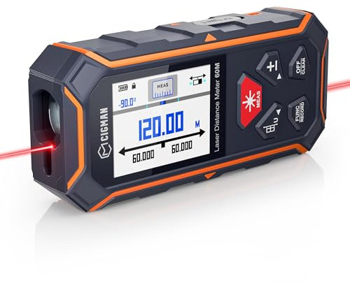 Telémetro láser Bilateral de 120 m, Dispositivo de medición de Distancia de Nivel de Burbuja Digital CIGMAN y Pantalla Digital IPS, M/pulg/pies, Pitágoras/Distancia/área/mediciones de Volumen CD60R