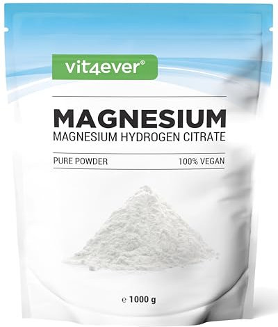 Magnesio in polvere - 1000 g - Buona solubilità - Polvere pura senza additivi - Con misurino - Qualità premium - Vegan