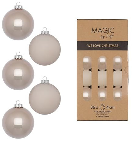 Weihnachtskugeln Glas 4cm 36 Stück - matt & glänzend - Kleine Christbaumkugeln Weihnachtsbaumkugeln für Weihnachten - Christbaumschmuck & Weihnachtsbaumschmuck Taupe - Fine Alabaster