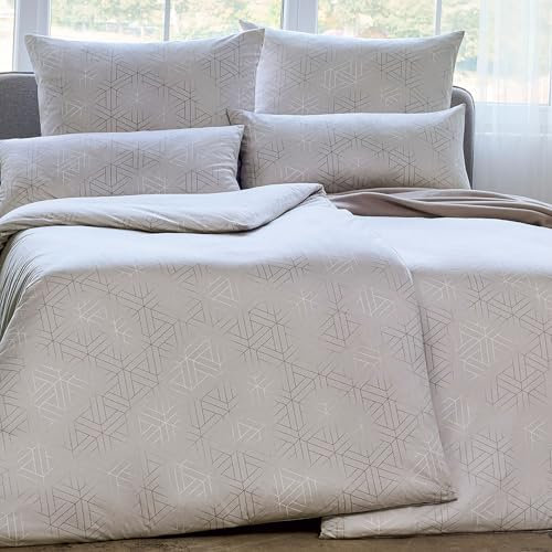 ESTELLA Mako Interlock Jersey Bettwäsche Pippa | 100% Baumwolle | trocknerfest und bügelfrei | 155x220 cm + 80x80 cm | Farbe: 220 - Ecru