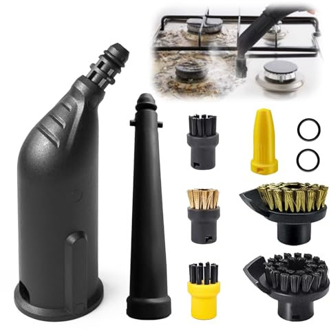 10 Stück Zubehör für Kärcher Dampfreiniger SC1 SC2 SC3 SC4 SC5, Handdüse Ersatzteile Set, inkl Verlängerte Düse, Gebogene Düse, Rundbürste, Fugen Düse, Siegel, Zubehör für Kärcher Dampfreiniger