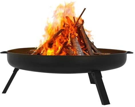 ECD Germany Cuenco de Fuego 70 x 27 cm Brasero Exterior Redondo de Acero con 3 Patas Plegables y Asas de Transporte, Fire Bowl Negro con 2 Agujeros de Drenaje Ideal para Barbacoas de Jardín o Camping