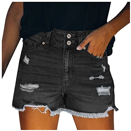 Denim Shorts for Women Summer Casual Ripped Jean Shorts Classic Fit Turned Hem Sexy Ladies Short Jeans Denim Hot Pants with Pockets