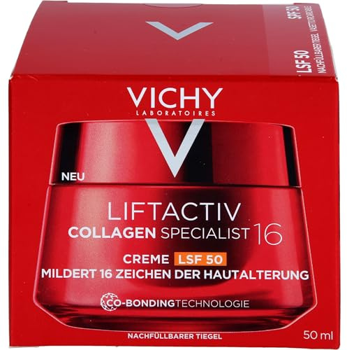 Vichy Liftactiv Collagen Specialist 16, Crema Viso Anti-Età SPF50 Ricaricabile, Rughe Profonde e Linee Sottili Ridotte, Pelle Protetta dai raggi UV, Con Ramnosio, Matrixyl e Maitake, 50 ml