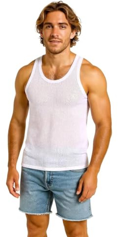 Airtex Mens White Vests Sleeveless Cotton Mesh Mens Singlets, Ideal Everyday Comfort, Classic White String Vest Style. The for Dad, Brother (UK, Alpha, S, Regular, Regular, 3, White)