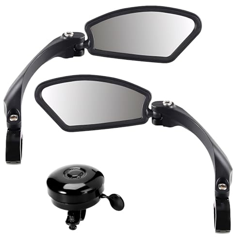 1 Pair Bike Mirror Handlebar, 360° Adjustable Rotatable Bar End Mirrors with bike bell for Handlebar 22-25mm, Anti-Shake & Break-Proof for Ebike, Motorcycle, Mobility Scooter