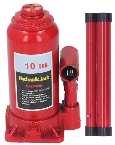 Hydraulic Bottle Jack 10 Ton Heavy Duty Low Profile Welded Steel Hydraulic Jack for Car Van SUV Small Trucks with Extended Stroke Safety Bypass Valve Reliable Cylinder