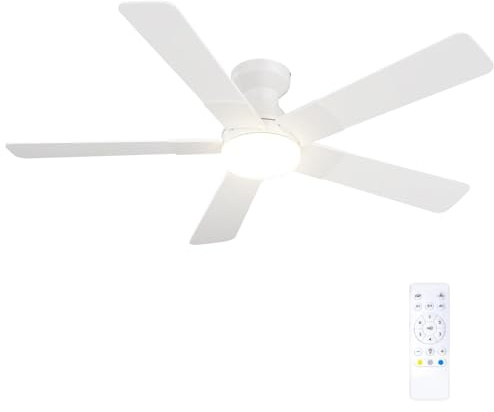 Passky Ventilador de techo de 132 cm con iluminación y mando a distancia, motor DC silencioso, 6 velocidades, luz LED regulable, 3 temperaturas de color blanco