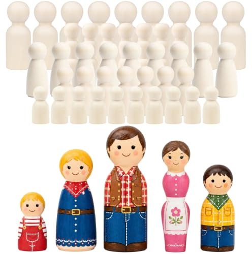 PUYUKO 40 Stück Holzfiguren zum Bemalen, Peg Dolls in 5 Formen, 30–60 mm