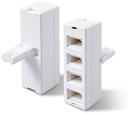 rhinocables BT Socket Adapter | Versatile Multi-Port Adapter - Double 2-Way, Triple 3-Way, & Quad 4-Way Splitter Options for Universal Compatibility with Phone, Fax & Modem (Quadruple)