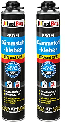 Isolbau B2 Colle isolante – 2 x 750 ml de colle périmétrique pour panneaux EPS et XPS – Mousse adhésive en polyuréthane 1K pour fixation et isolation