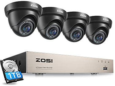ZOSI 8CH 1080P Verkabelt Video Überwachungskamera Set mit Kabel, 8CH 1TB DVR und 4X Aussen Dome Sicherheitskamera CCTV System, Bewegungserkennung Alarm