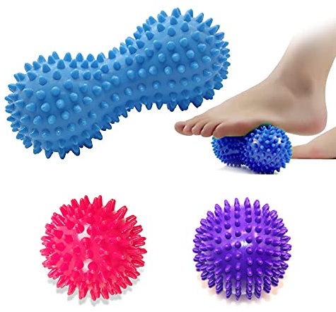 Xhuidz Bolas de Masaje de Punta Set,Pelota Lacrosse,Bolas de masaje con pinchos,Bola de Masaje Miofascial,Pelota de Lacrosse | Spike Massage Ball Fascitis Plantar.