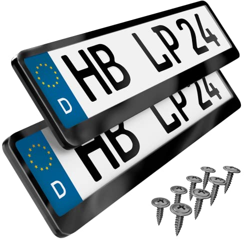Premium Auto Kennzeichenhalter Nummernschildhalter Edelstahl poliert Kennzeichenverstärker Kennzeichenhalterung Nummernschildhalterung Halter Kennzeichen Nummernschild (Black - Chrom)