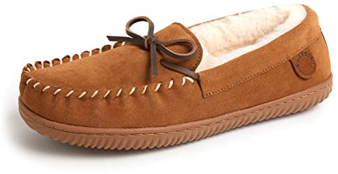 Fireside by Dearfoams Nelson Bay Shearling and Indoor Outdoor Moccasin Slipper, Chestnut, 11