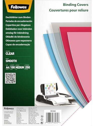 Fellowes Clear PET Binding Cover 250 Micron (A4) - Pack of 100