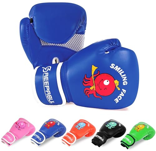 SAEEPABUL Kids Boxing Gloves for Boys and Girls, Boxing Gloves for Kids 3-15, Youth Boxing Training Gloves, Kid Sparring Punching Gloves for Punching Bag, Kickboxing, Muay Thai, MMA, Blue, 4oz