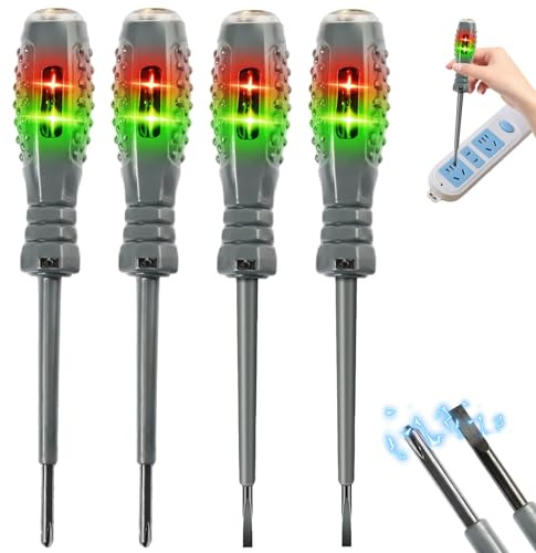 4PCS Electric Tester Pen, Voltage Tester Screwdriver, Electricity Detector Magnetic Heads, Portable Voltage (Flathead+Crosshead)