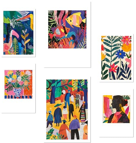 Nacnic Set med 6 affischer Matisse färgglada fauvism designillustration för att dekorera hemmets väggar. Lokaler, kontor, butik och verksamhet. A3 och A4 Ramlös.