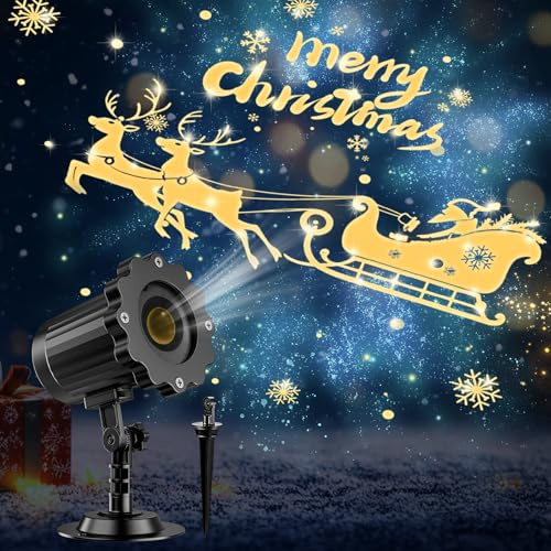 3D Dynamic Christmas Projector Lights Outdoor Indoor-2025 Upgrade Santa in Sleigh Christmas Decorations,Waterproof Holiday Projector Lights for Window Ground Roof Wall Yard Xmas Decor