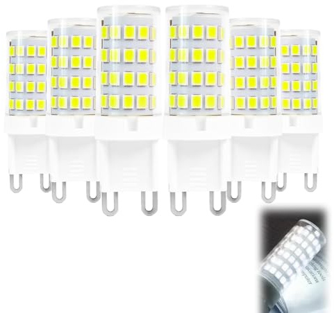 GEU 6 Pack G9 LED Bulbs Cool White 5W Non Dimmable Bright Capsule Light | Equivalent to 50W Halogen Bulbs 600LM No Flicker Energy Saving Lamp for Chandelier, Bathroom, Kitchen Ceiling & Wall Lights