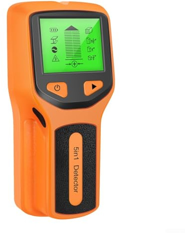 Detector de pared 5 en 1 con 5 ajustes de detección, detección de bordes y centro, pantalla LCD retroiluminada, indicador de pitido para montantes, metal, tuberías y cables