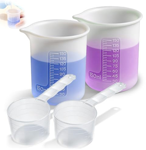 2 cucchiai dosatori da 150 ml e 2 cucchiai dosatori da 50 ml per detersivo, in silicone, dosatore, con scala per detersivo liquido, fai da te, cucina