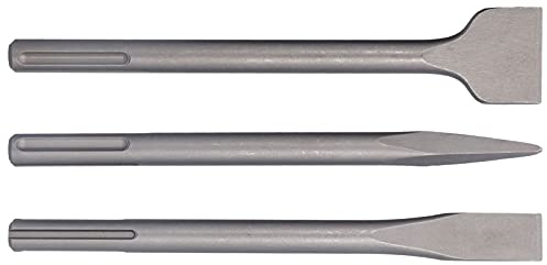 Generic Roterande Hammarborrset Set Härdade Kolstålsmejslar för Kakelbetongarbete, 3 St Skalningssats med Platt Spetsmejsel för, med Förvaringsväska för Industriellt Bruk (SDS MAX (fem gropar))
