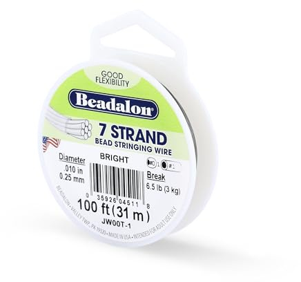 Beadalon 7 Strand Stainless Steel Bead Stringing Wire, 0.010 in / 0.25 mm, Bright, 100 ft / 31 m