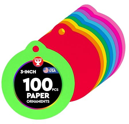 Hygloss Pre-Cut Ornament Shapes for DIY Holiday Arts and Crafts, Christmas Trees, Gifts Tags Bright Cardstock-3-Inches-100 Pcs, Assorted Colors