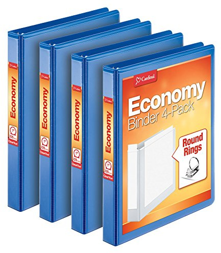 Cardinal Economy 3 Ring Binder, 1 Inch, Presentation View, Blue, Holds 225 Sheets, Nonstick, PVC Free, 4 Pack of Binders (79511)