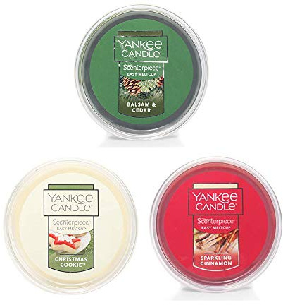 Yankee Candle 3 Pack Holiday Collection Easy MeltCup 2.2 Oz.- Balsam & Cedar, Sparkling Cinnamon, Christmas Cookie