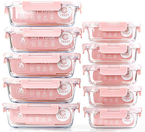[10 Stück] Glas-Mahlzeiten-Vorbereitungsbehälter, Frischhaltedosen mit Deckel, luftdicht, Glas-Lunchboxen, mikrowellen-, ofen-, gefrier- und spülmaschinenfest