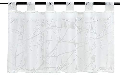 HeichkelL Ausbrenner Scheibengardine Transparente Kurzstores Küche Gardine mit Schlaufen Ästemuster Weiß HxB 45x120cm