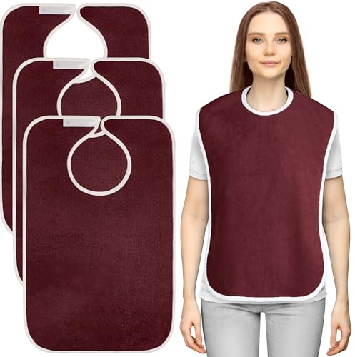 Utopia Towels 3 Pack Premium Unisex Adult Bibs for Elderly Women Men, Waterproof Bib for Eating, Adjustable and Washable (Burgundy)