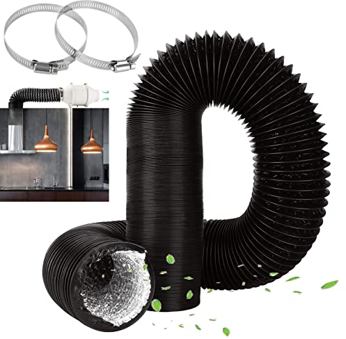 GOYADA 3 Inch 16 Ft Tumble Dryer Vent Hose, Black Extractor Fan Ducting with 2 Clamps, Radiator Foil Ventilation Tumble Dryer Pipe Hose for Extractor Fan, Dryer, Cooker Hood, Kitchen, Bathroom