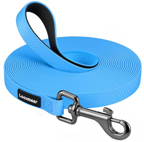 Looxmeer Training Lead for Dogs, 15m Extra Long Line Dog Lead,Padded Handle | Waterproof Dog Leash, Storage Bag, Recall and Obedience Training, Tracking, Camping, Walking for Small Medium Large Dogs Blue