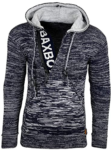 Subliminal Mode Pull Homme en Maille à Capuche Col Zippé - Style Basique - Pull Grosse Maille - Pull Over Tricoté Hiver Manches Longues - Idée Cadeau BX277 - Bleu Marine S