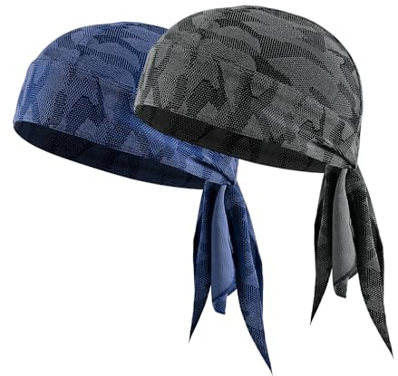 WTACTFUL Turban für Herren 2pcs Sports Bandana Cap Kopftuch Herren Damen, Schwarz, Blau
