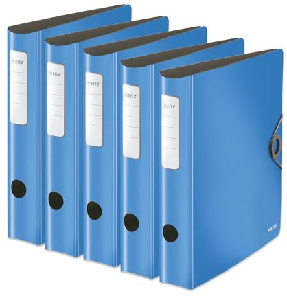 Leitz Qualitäts-Ordner 180° Active Solid, 5er Pack, A4, Schmal, Abgerundeter Rücken, 6,5 cm breit, Gummibandverschluss, Leichtes Polyfoam, Plastik-Ordner, Hellblau, 10481030