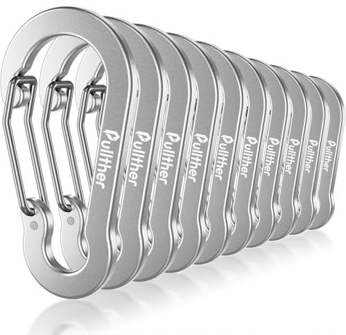 pullther 10 Stück Karabinerhaken, 70mm/2.76'' Karabinerhaken groß, Aluminium D-Ring Karabiner Schlüsselanhänger für Outdoor Sport, Wandern, Camping, Angeln - Silber