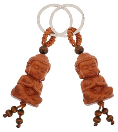 BOBOZHONG Pequeño llavero de Buda de madera,2 piezas Mini Buda amuleto de la suerte Buda de Madera Llavero Colgante de Buda Budismo Llavero,Budismo Llavero Chakra Yoga Regalo Figura
