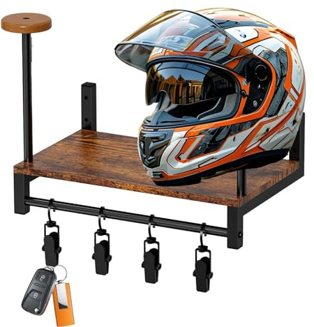 Renopfect Supporto A Parete Per Portacasco, Portaoggetti In Legno, Portacasco Per Moto, Appendiabiti A Parete Con Ripiano, Mensola A Muro Con Ganci Rimovibili, Mensola Sospesa Con Asta Per Ingresso