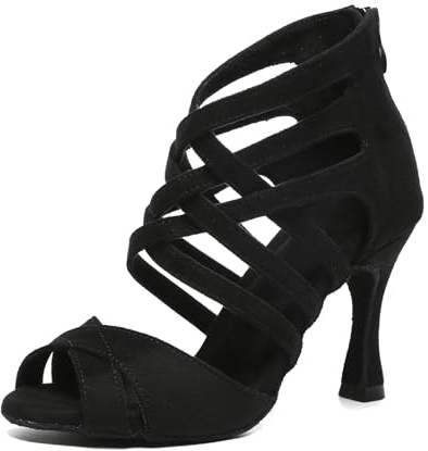 MINITOO Zapatos de baile latinos sexy para mujer, correa de grillete, sandalias de noche, L635 Negro Tacón de 9 cm, 39.5 EU