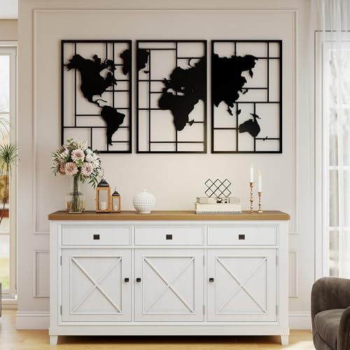 HOMCOM Decoración de Metal para Pared de Mapa Mundial, Juego de 3 Piezas, Adornos de Pared Metálicos, para Salón, Dormitorio, Pasillo, Negro