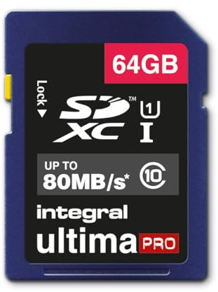 Integral INSDX64G10-80U1 UltimaPro 64 GB SDXC Class 10 Memory Card, up to 80 MB/s, U1 Rating
