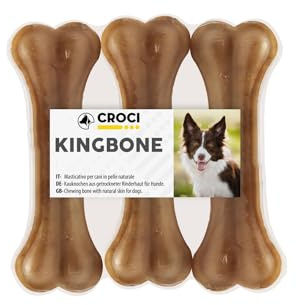 Croci King Bone - Ossa per cani, Snack premio masticativo per cani in pelle bovina naturale, dental stick per la pulizia dei denti, 10 cm - 3 pz