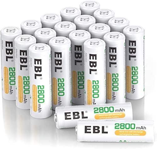 EBL 2800mAh Ni-MH Rechargeable AA Batteries - 20 Counts High Capacity AA Battery with Batteries Storage Cases